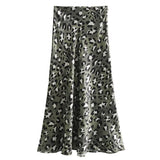 Tineit 2024 Summer Woman Leopard Print Skirt Vintage High Waist Loose Midi Skirts Chic Elegant Casual Streetwear Women's Skirt