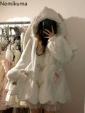 Tineit Winter Clothes Cute Jackets for Women Rabbit Ears Hooded Lamb Wool Outwear Oversized Tops Thicked Fashion Y2K Kawaii Coats