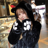 Tineit Winter Women Coats Warm 2025 Cute Cat Ear Hooded Furry Outwear Oversized Tops Thicked Fashion Casual Cute Jackets Ropa Mujer