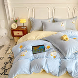 Tineit Ins Cartoon Cute Duck Bedding Set Towel Embroidery Duvet Cover Queen Twin Full Size Soft Bed Flat Sheet Quilt Cover Pillowcases