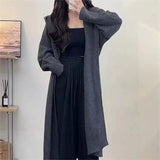 thanksgiving outfit Tineit Casual Knitted Long Hooded Cardigan Women Korean Loose Solid Single-Breasted Sweaters Female Autumn Chic Elegant Daily Outwear