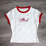 Tineit Aesthetic Letter Print Sexy Crop Tops Sweet Cherry Emo Girls Y2K cute Baby T-shirt Harajuku Retro Fashion slim Casual Streetwear