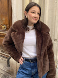 Tineit 2024 Women's Chic Solid Warm Faux Fur Jacket Fashion Casual Loose Lapel Full Sleeved Plush Coat New Lady Winter Thick Streetwear