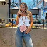 cold weather outfits Tineit 2024 Spring Summer Sexy Poplin Women Tops Fashion Streetwear Solid Folds Sleeveless Camis Chic Lace Up Short Mini Tops