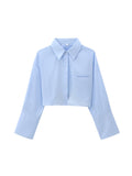 thanksgiving outfit Tineit Autumn New Product Women's Fashion Style Blue Backless Belt Poplin Turnover Long Sleeve Shirt