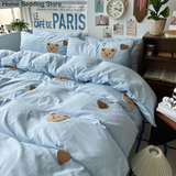 Tineit Solid White Bear Bedding Set Duvet Cover Queen Full Twin Size Bed Flat Sheet Kids Girls Room Decor Quilt Cover Pillowcase Kawaii