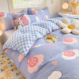 Tineit Kawaii Bedding Set Kids Adult Flat Sheet Duvet Cover Pillowcase Single Double Full Size Bed Linen Floral Cherry Home Textile