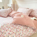 Tineit Cute Korean Duvet Cover Set Floral Style with Flat Sheet Pillowcase No filler Twin Queen Double Girls Boys Home Decor Bed Linens