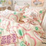 Tineit Ins Pink Rose Bedding Set Polyester Bed Sheet Pillowcase Quilt Cover Full Twin Queen Size Bed Linen Girls Floral Duvet Cover