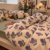 Tineit Rabbit Bedding Set Cute Sweetheart Spring Soft Flat Sheet Duvet Cover Pillowcase Single Double Queen Size Bed Linen