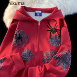 Tineit Harajuku Hoodies Women Clothing Hooded Spider Web Zipper Sweatshirts Y2k Coats Casual Fashion Oversized Hoodie Tops Ropa Mujer