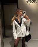 Tineit Chic Contrast Spliced Lapel Collar Suit Jacket For Women Elegant Single Breasted Pocket Slim Fit Coat 2025 Female Spring Outwear