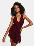 Tineit Gina Asymmetric Mini Dress Burgundy