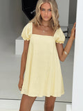 Tineit Beyond Linen Blend Mini Dress Yellow