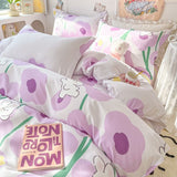 Tineit Ins Pink Rose Bedding Set Polyester Bed Sheet Pillowcase Quilt Cover Full Twin Queen Size Bed Linen Girls Floral Duvet Cover