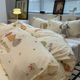 Tineit Ins Cream Duvet Cover Set No Filler Flat Sheet Pillowcase Twin Queen Size Adult Kids Cartoon New Bedspread Soft Home Textile