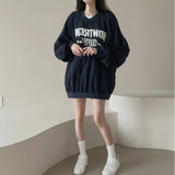 Tineit Letter Print Oversized Round Neck Sweatshirt