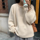 thanksgiving outfit Tineit Casual Knitted Solid O-neck Sweater Women Korean Loose Simple Pullover Sweaters Female Autumn Chic Elegant Soft Daily Streetwear