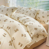 Tineit Cute Rabbit Carrot Bedding Set Soft Green Flat Sheet Quilt Cover Pillowcase Bed Linen Twin Queen Full Size Floral Duvet Cover