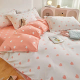 Tineit Kawaii Bedding Set Kids Adult Flat Sheet Duvet Cover Pillowcase Single Double Full Size Bed Linen Floral Cherry Home Textile