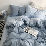 Tineit INS White And Blue Grey Solid Color Bedding Set Flat Bed Sheet Duvet Cover Double Full Queen King Bedclothes Pure Bedroom Linen