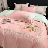 Tineit New High-End Simple and Light Luxury Skin-Friendly Cotton Four-Piece Set Simple Embroidery Bedding Lily