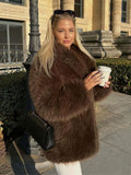 Tineit Fashion Solid Women's Fluffy Furry Faux Fur Coat Winter Luxury Thicken Warm Lapel Jacket 2024 Lady Popular Plush High Streetwear