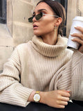 thanksgiving outfit Tineit Casual Solid Turtleneck Sweaters Women Loose Warm Khaki Side Slit Pullover Sweater Female Winter Versatile Simple Daily Knitwear