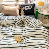 Tineit Green Nordic Bedding Set Ins Plaid Girls Boys Double Queen Size Duvet Cover Flat Sheet Pillowcase New No Filler Bed Linens