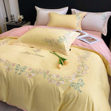 Tineit New High-End Simple and Light Luxury Skin-Friendly Cotton Four-Piece Set Simple Embroidery Bedding Lily