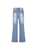 Tineit Washed Vintage Blue Versatile Boyfriend Jeans