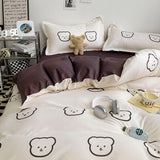 Tineit Kawaii Bear Duvet Cover Set with Flat Sheet Pillowcase No Filler 3 4pcs Queen Single Size Boy Girl Bedroom Home Decor Bed Linens