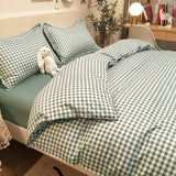 Tineit Blue Plaid Bedding Set Fashion Soft Bed Linen Single Full Queen Size Boys Girls Duvet Cover Flat Sheet Pillowcases Kit