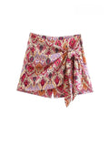 Tineit Women Fashion With Knotted Totem Print Shorts Skirts Vintage High Waist Side Zipper Female Skirts Mujer