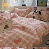 Tineit Pink Grid Bedding Set 2024 New Green Blue Boys Girls Duvet Cover No Filler Pillowcase Flat Sheet Twin Queen Hotel Home Bedspread