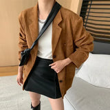 Tineit Vintage Long Suede Suit Coat Women Loose Lapel Single Breasted Long Sleeve Female Jacket 2024 Autumn Winter Lady Street Overcoat