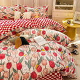 Tineit Floral Bedding Set Kawaii Rabbit Duvet Cover Flat Sheet Pillowcase Soft Bed Linens Single Full Dormitory Bedroom Home Textile