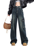 christmas outfit Tineit Women's Blue Baggy Y2k Cargo Jeans Harajuku Denim Trousers Japanese 2000s Style Oversize Jean Pants Trashy Vintage Clothes 2025