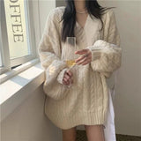 thanksgiving outfit Tineit Lantern Sleeve Knit Sweater Women Korean Solid Twist V-Neck Fall Winter Warm Pullover Fashion Loose Casual Pretty Style Jumpers