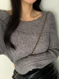 Tineit Solid Lapel Neck Slim Knit Sweater