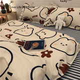 Tineit Chinese Cute Panda Bedding Set Cartooon Bamboo Pattern Quilt Cover Sheets Full Size For Kids Adults Home Textile Soft Polyester