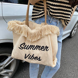 Tineit Summer Vibes Letter Print Tote Bag