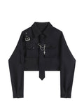 christmas outfit Tineit 2025 Women Blouses Harajuku Punk Streetwear Black Casual Gothic Tie Blouse Vintage Long Sleeve Loose Turn Down Collar Shirt Tops