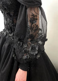 Tineit Puffy Sleeve Prom Dress Luxury 3D Flower Long Train Vestidos De Fiesta Gothic Ball Gown Wedding Dress فساتين سهرة-(PRE-ORDER)