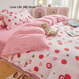 Tineit Garden Flowers And Cute Rabbit Pattern Duvet Cover Nordic Style Full Size Bedding Sets Queen Double For Girls Gift Pink