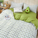 Tineit Green Grid Duvet Cover Set Ins Soft Bed Sheet Pillowcases No Filler Twin Queen Size 2024 New Spring Adult Kids Bedding Linens