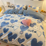 Tineit Rabbit Bedding Set Cute Sweetheart Spring Soft Flat Sheet Duvet Cover Pillowcase Single Double Queen Size Bed Linen