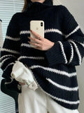 Tineit Turtleneck Striped Knit Sweater