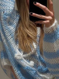 Tineit Stripe Crochet Baggy Sweater