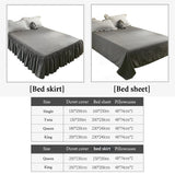 Tineit Pink Ruffled Seersucker Duvet Cover Set 3/4pcs Soft Lightweight Down Alternative Grey Bedding Set with Bed Skirt and Pillowcases